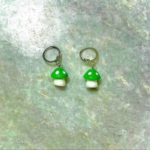 handmade green mushroom clasp earring